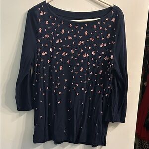 Navy Blue Floral Women's Top